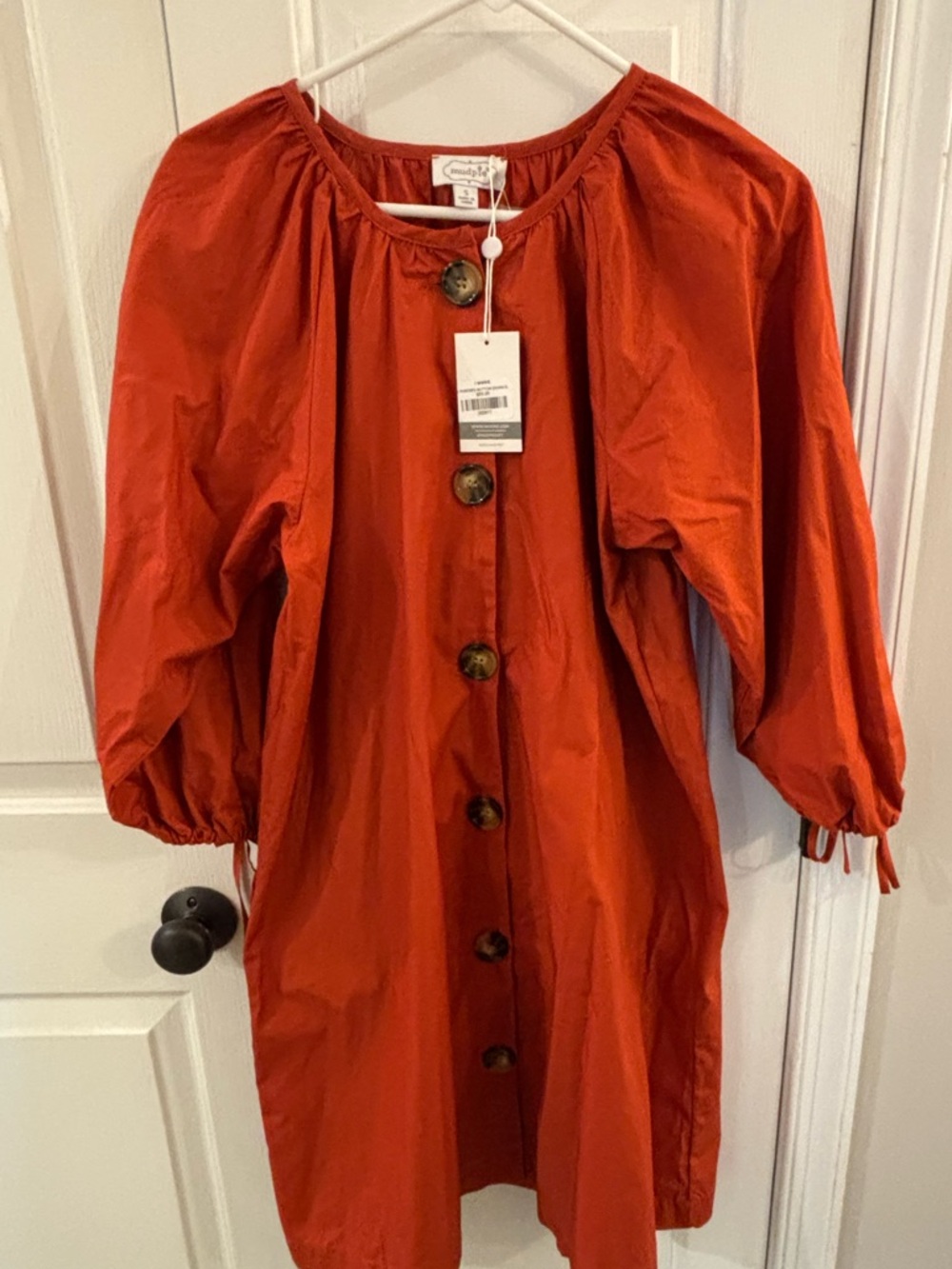 Mud Pie Rust Button-Front Puff Sleeve dress
